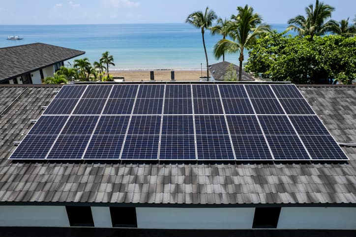 Aerial tropical coastline representing island-scale energy opportunity in Mauritius